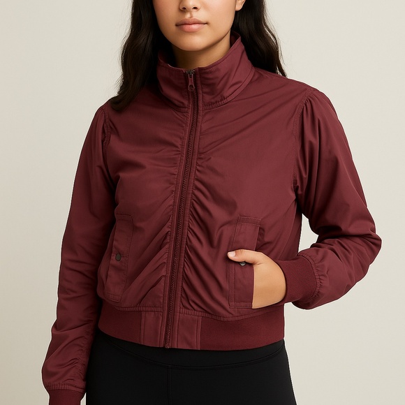 Athleta Point Reyes Bomber II Jacket XS – Wine Ruched Activewear Bomber - Picture 8 of 8